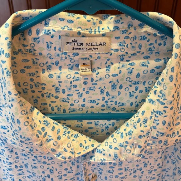 Peter Millar men’s summer comfort golf polo. Sharp blue cocktail pattern. XL - Picture 2 of 7